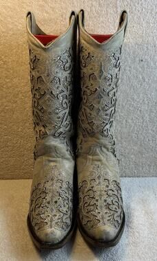 Corral Boots Glitter TooledInlay Snip Toe Cowboy Womens White Size 7.5 M